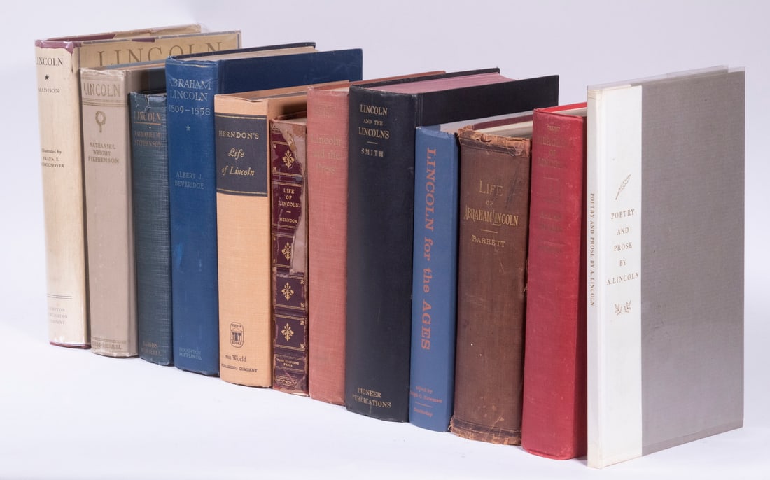 (12) BOOKS ON LINCOLN, EARLY 20TH C.: Including: "Lincoln" by Lucy Foster Madison, Schoonover illus., 1928; PLUS (2 editions) "Lincoln" by Nathaniel Wright Stephenson, 1922 & 1924; PLUS "Abraham Lincoln" by John Beveridge (vol 1 of 2 only