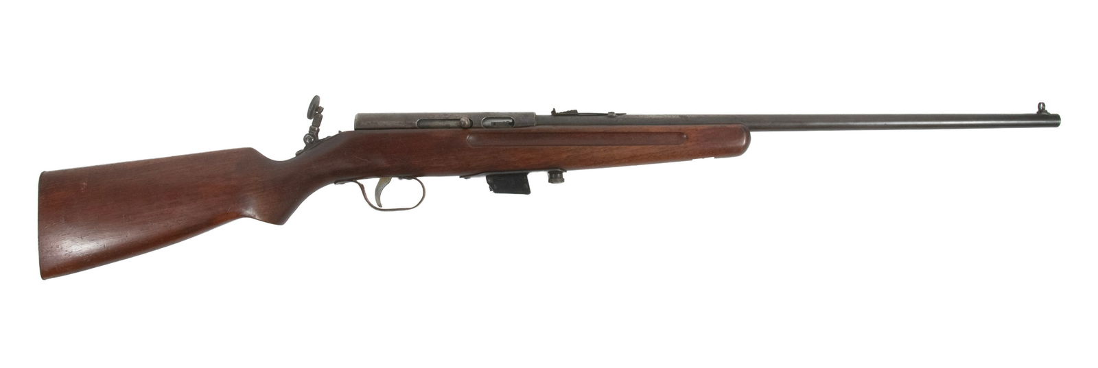 SEARS RANGER MODEL 34A RIFLE, .22 LR: An offering of a plinking rifle made by Marlin for the Sears & Roebuck catalog. The rifle features a round barrel attached to a round receiver in a blued finish all mounted to a smooth walnut stock wi