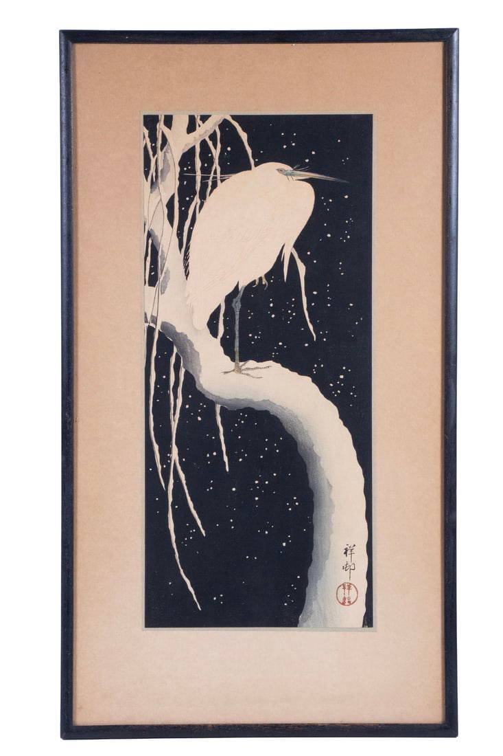 OHARA KOSON (1877-1945), HERON ON SNOWY WILLOW