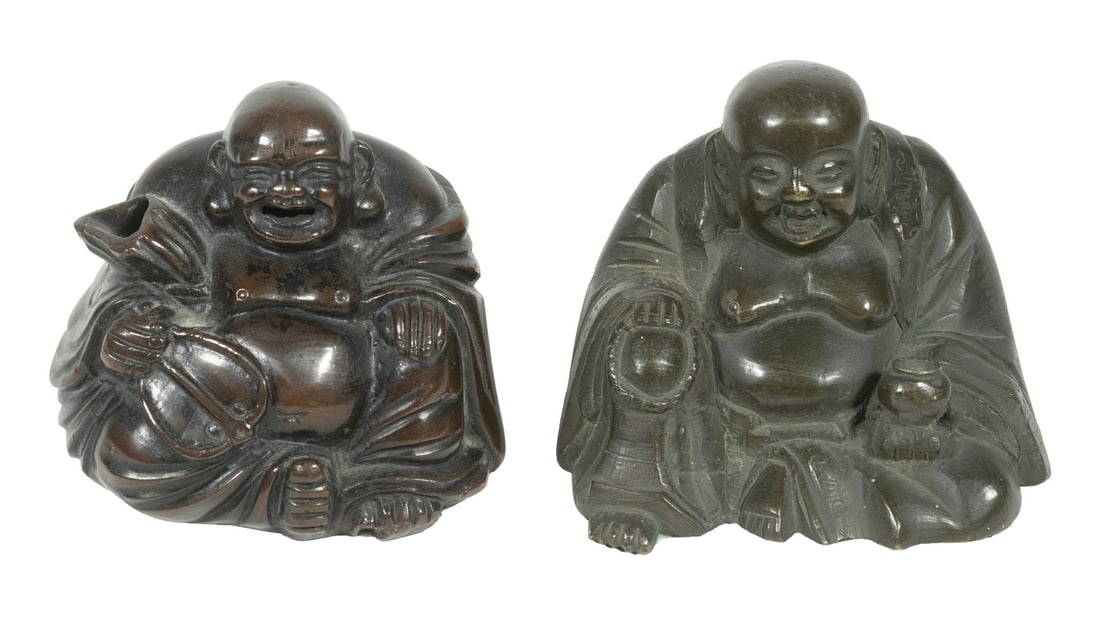 (2) JAPANESE BRONZE SEATED BUDAI BUDDHA