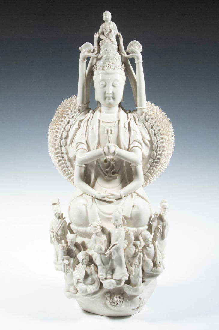 LARGE JAPANESE STYLE BLANC DE CHINE ALTAR STATUE