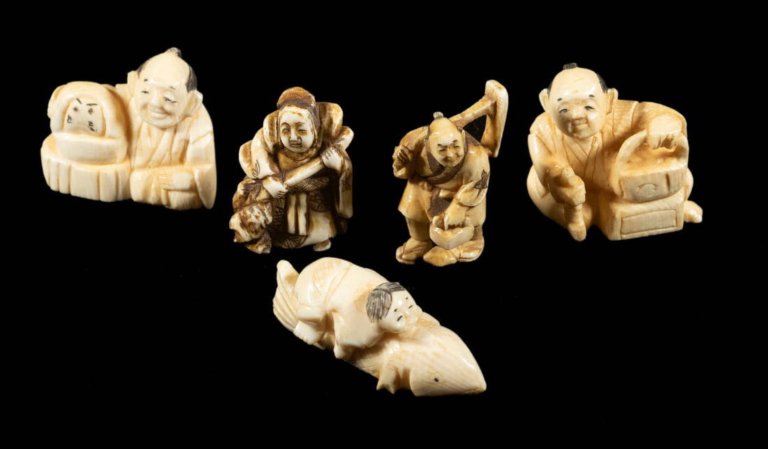 19TH C. (5) JAPANESE NETSUKE IN (3) BOXES