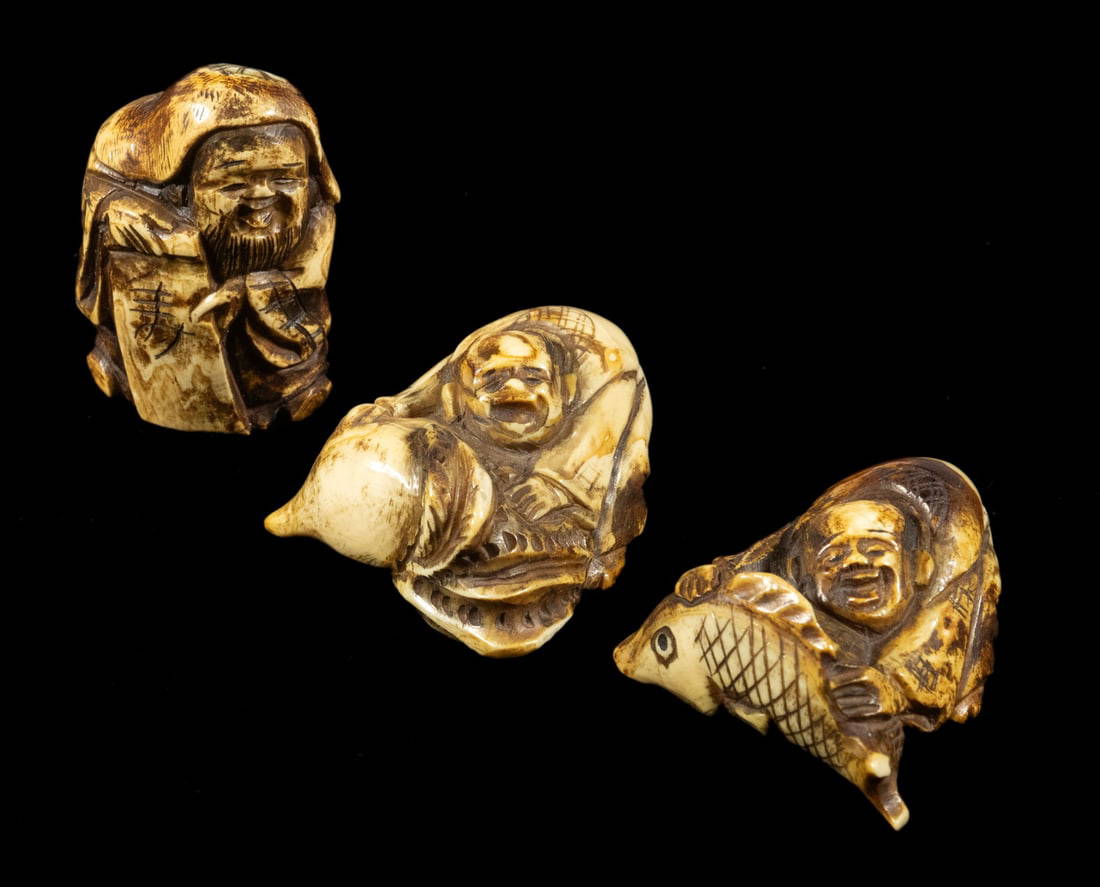 19TH C. (3) JAPANESE NETSUKE IN (3) BOXES