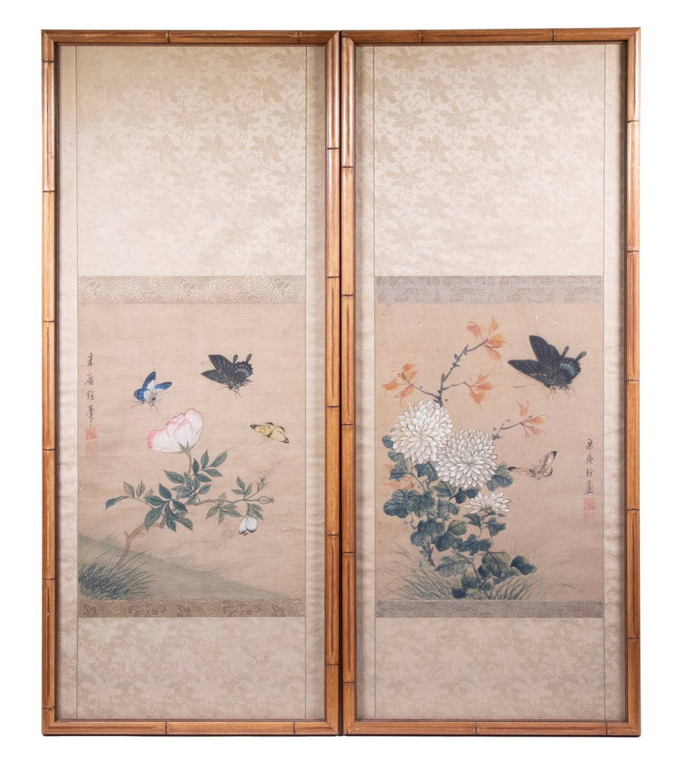 PAIR OF SILK PAINTINGS IN STYLE OF SHEN QUAN, FRAMED