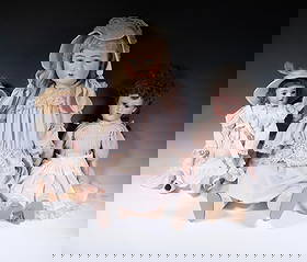 (3) GERMAN/FRENCH BISQUE HEAD DOLLS, CIRCA 1930: Including: 30" marked Heubach with Seeley Body, real blonde hair pate, brown glass eyes, marked 407-15 Germany, in pink dress with lace trim, matching bonnet; PLUS 20" Armand-Marseilles 590, real brun