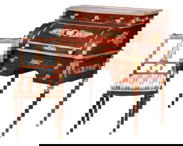 FRENCH BRONZE MOUNTED EMPIRE STYLE CYLINDER DESK WITH CHAIR