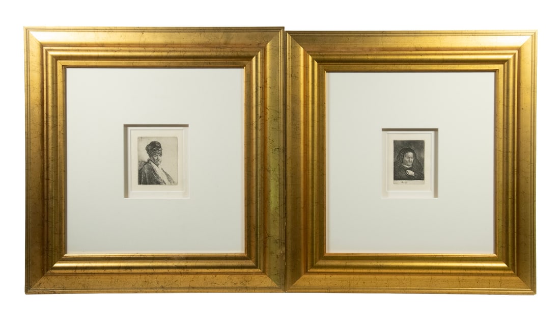 AFTER REMBRANDT HARMENSZOON VAN RIJN (NETH, 1606-1669): (2) Quality Restrike Etchings of the artist's parents: "Bust of a Man Wearing a High Cap, Three-Quarters Right (The Artist's Father?)", 1630 & The Artist's Mother with Her Hand on Her Chest", 1631." I