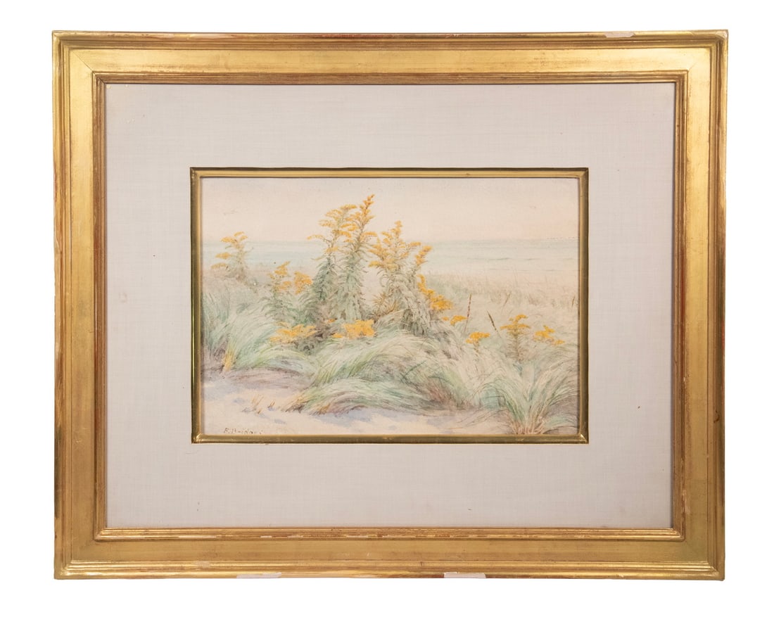 FIDELIA BRIDGES (NY/CT, 1834-1923): Goldenrod, watercolor and graphite on paper, signed lower left, in gilt molded panel frame, linen mat with gilt liner, under glass. Frame edge loss.Per Ask Art: "Bridges was the child of parents who,