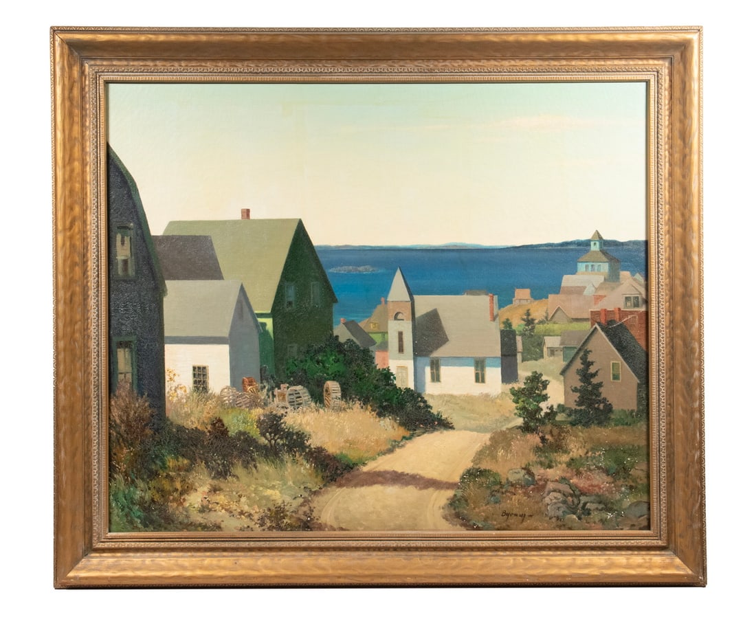 RUTHVEN H. BYRUM (IN/MI, 1896-1958): The Lobster Pots (Monhegan), oil on canvas, signed lower right, with artist's name and town of Anderson, Ind., brushed on back of canvas, label verso from Robert Gordon Butler verifies location and ar