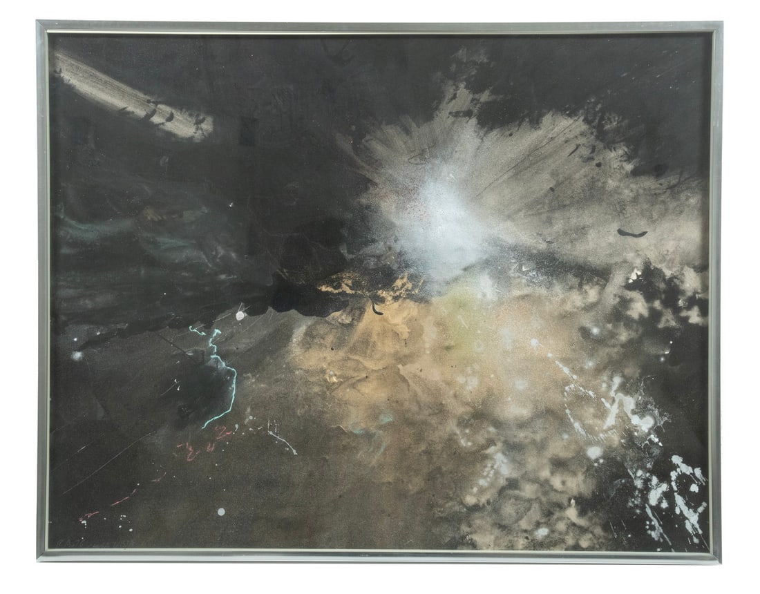 PETER ALEXANDER (CA, 1939-2020): Explosion Series, Part 2, mixed media, 1976. In a metal casement shadowbox frame. OS: 22 3/4 x 28 1/2 in. (57.8 x 72.4 cm.)