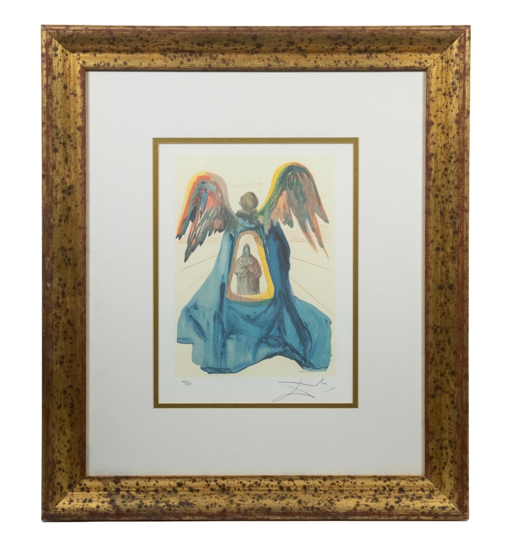 SALVADOR DALI (FRANCE/SPAIN, 1904-1989): Divine Comedy, Purgatory 33, Dante Purified, 1970, offset litho on textured paper, printed signature, numbered 495/500. In speckled gold ogee frame, matted under glass. OS: 32 1/2 x 19 1/2 in. (82.6 x