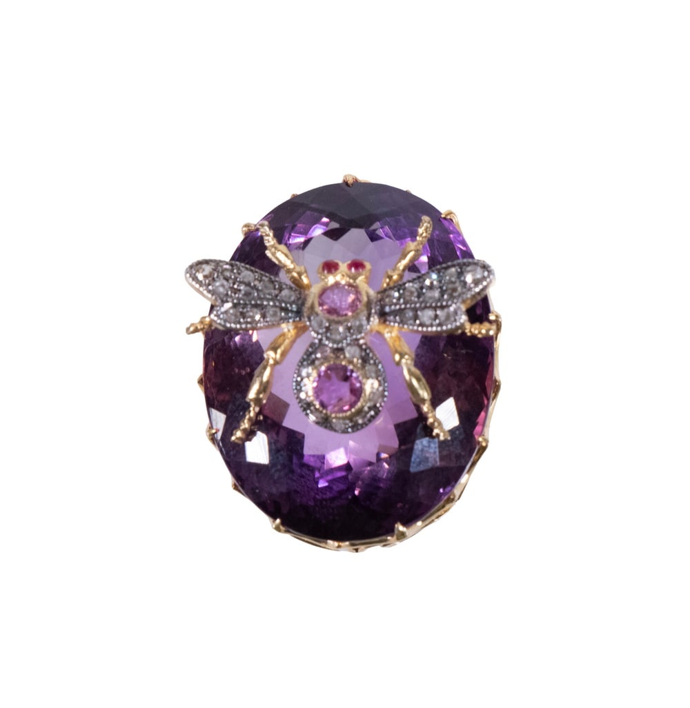 GILT SILVER AND GOLD AMETHYST, SAPPHIRE, AND DIAMOND BEE PENDANT (1 of 2)