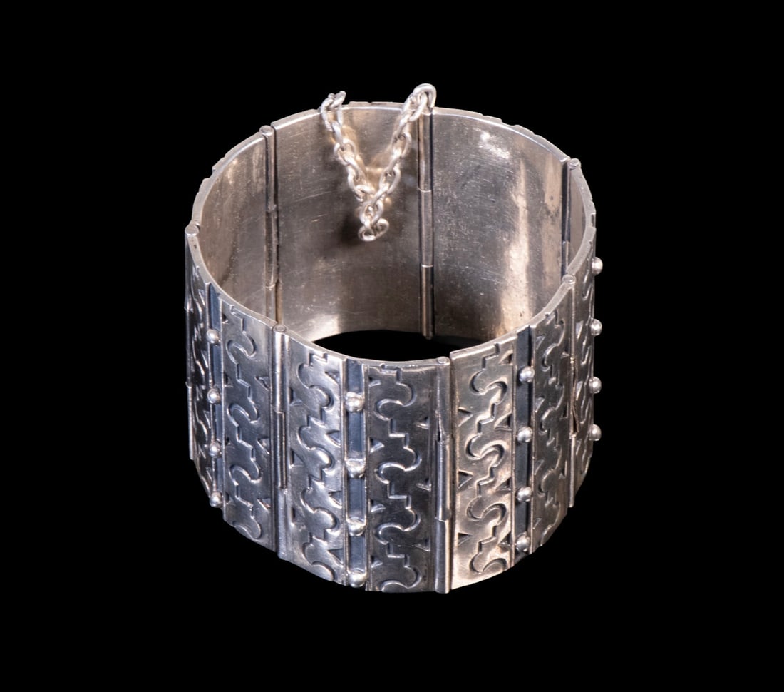 MEXICAN TAXCO .990 SILVER PANEL LINK BRACELET (1 of 1)