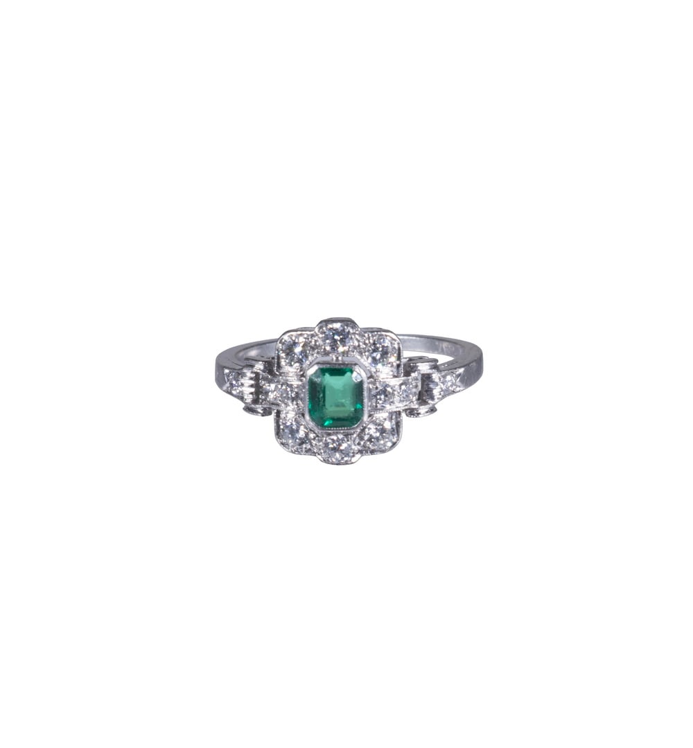 ART DECO PLATINUM EMERALD AND DIAMOND RING (1 of 2)