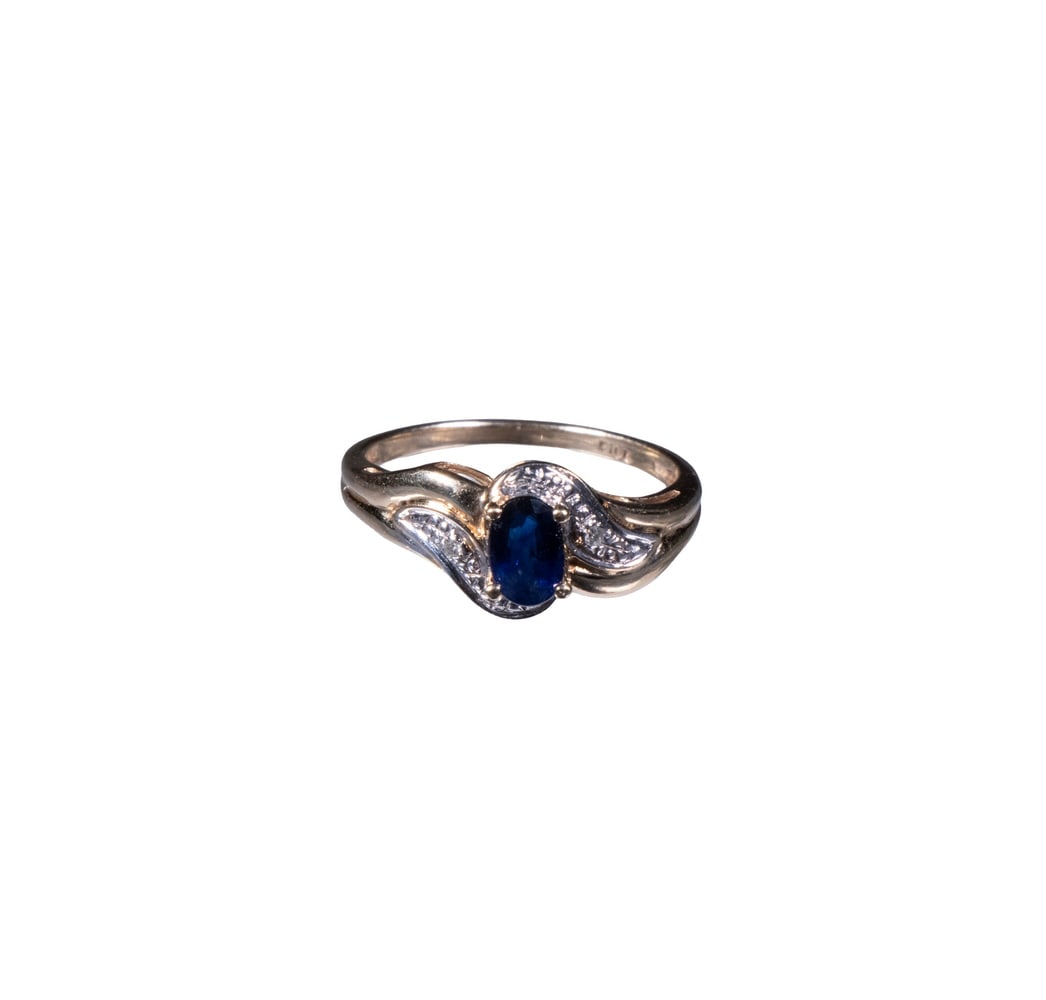 10K GOLD RING WITH SAPPHIRE AND DIAMOND ACCENT (1 of 1)