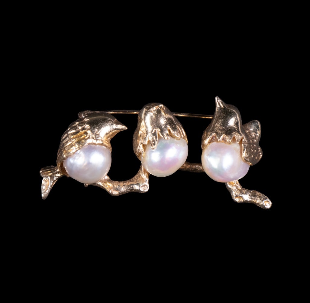14K GOLD AND BAROQUE PEARL BIRD BROOCH (1 of 2)
