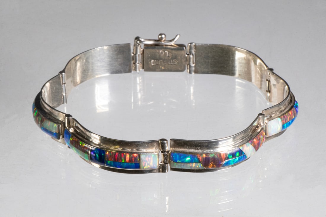STERLING SILVER AND MULTICOLOR OPAL INLAY BRACELET (1 of 2)
