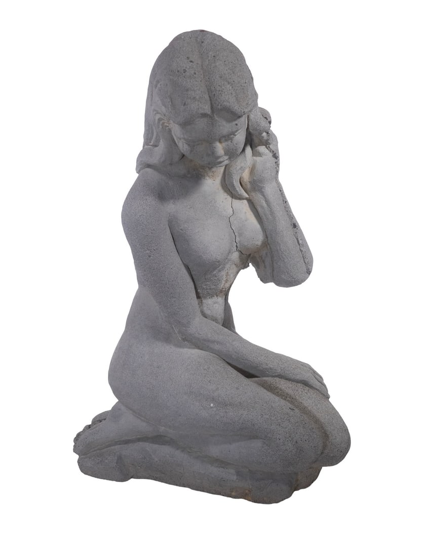 CAST CEMENT FIGURE OF WOMAN (1 of 2)