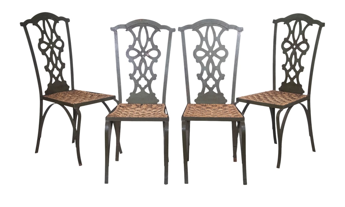 (SET OF 4) CHIPPENDALE STYLE VERDIGRIS IRON GARDEN CHAIRS (1 of 4)