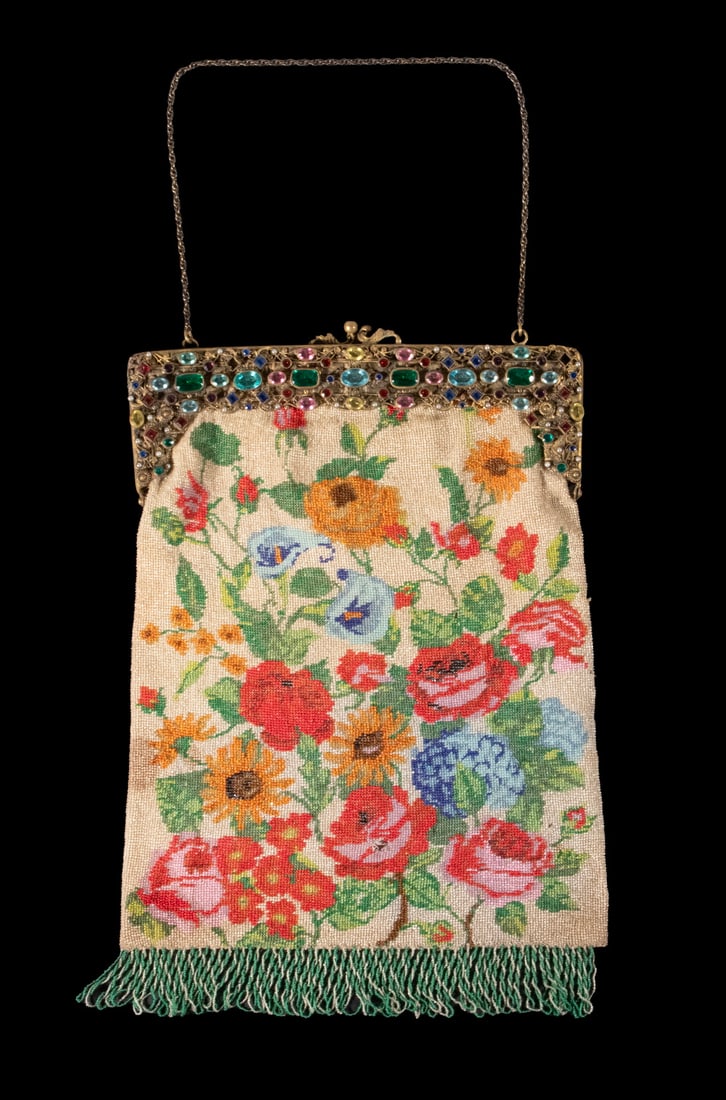 VICTORIAN MICRO-BEADED PURSE WITH JEWELED FRAME (1 of 3)