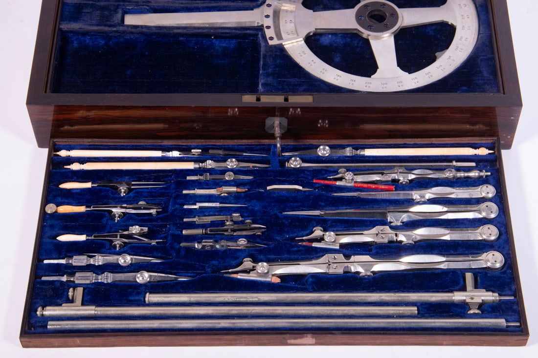 ROSEWOOD CASED DRAFTING TOOL SET - 2