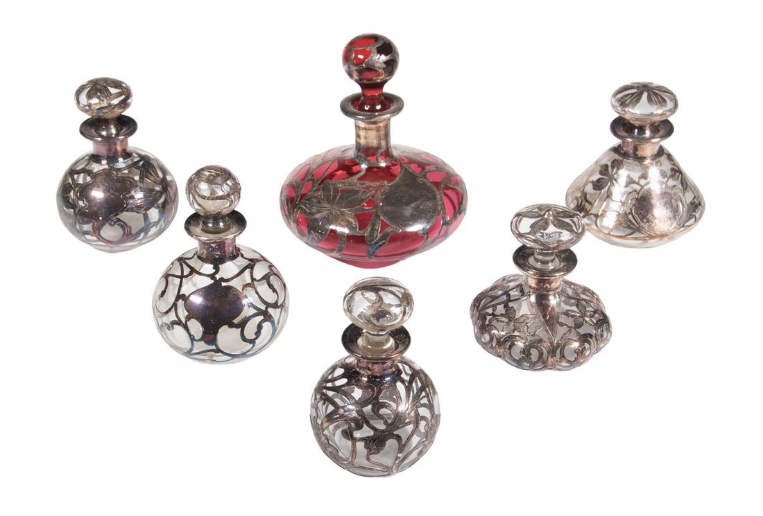 (6) SILVER OVERLAY PERFUME BOTTLES (1 of 1)