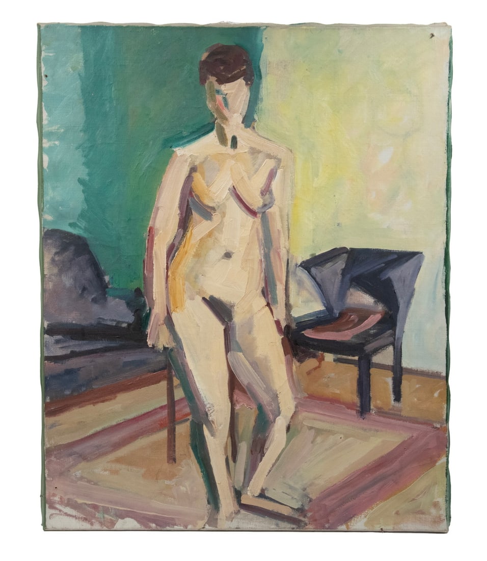EXPRESSIONIST FIGURE STUDY: Female Model in Studio, oil on canvas, unidentified Danish artist, unframed.From the private collection of Sally Jessy RaphaelOS: 27 x 21 1/2 in. (68.6 x 54.6 cm.)
