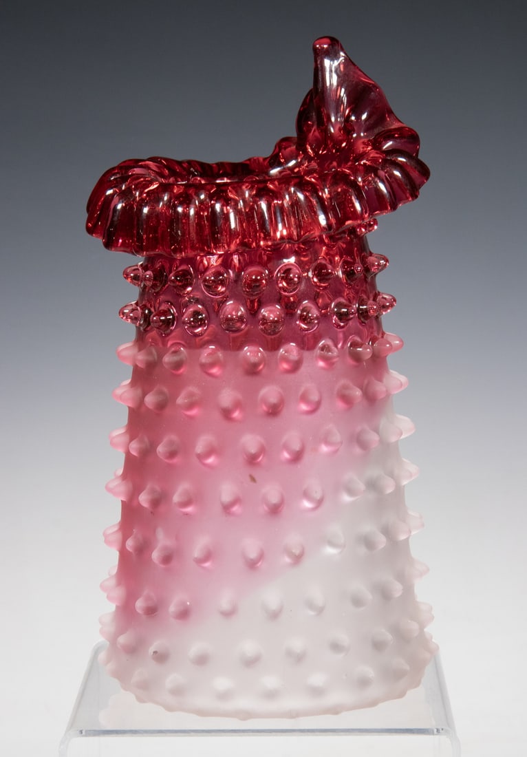 VICTORIAN CRANBERRY OPALESCENT HOBNAIL ART GLASS VASE (1 of 1)