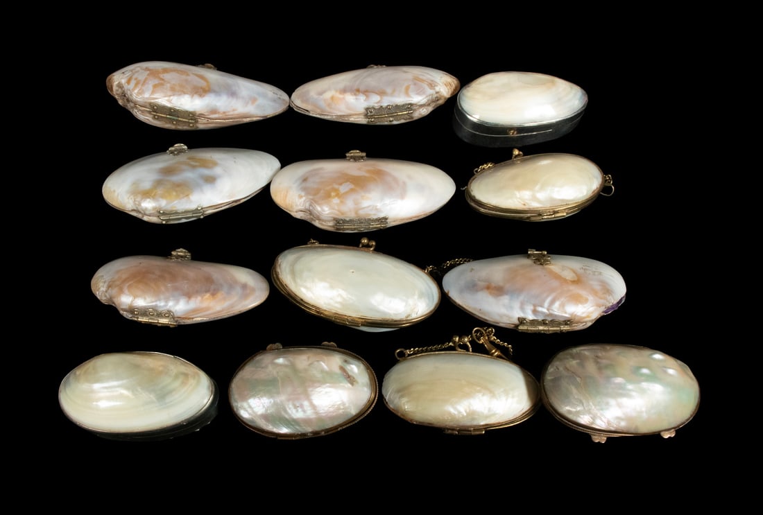 (13) MOTHER-OF-PEARL SEWING CASES WITH SILVER TOOLS, 19TH CENTURY (1 of 1)