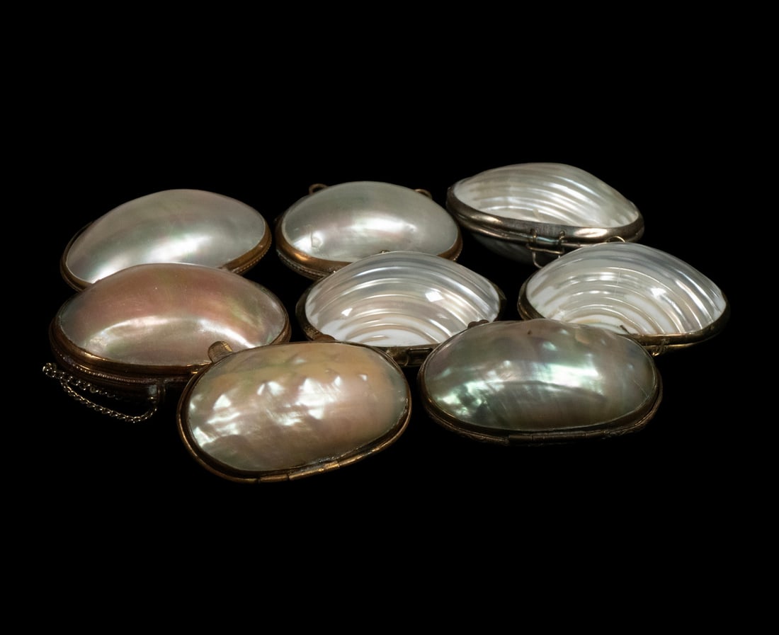 (8) MOTHER-OF-PEARL THIMBLE CASES WITH CONTENTS, 19TH CENTURY (1 of 1)