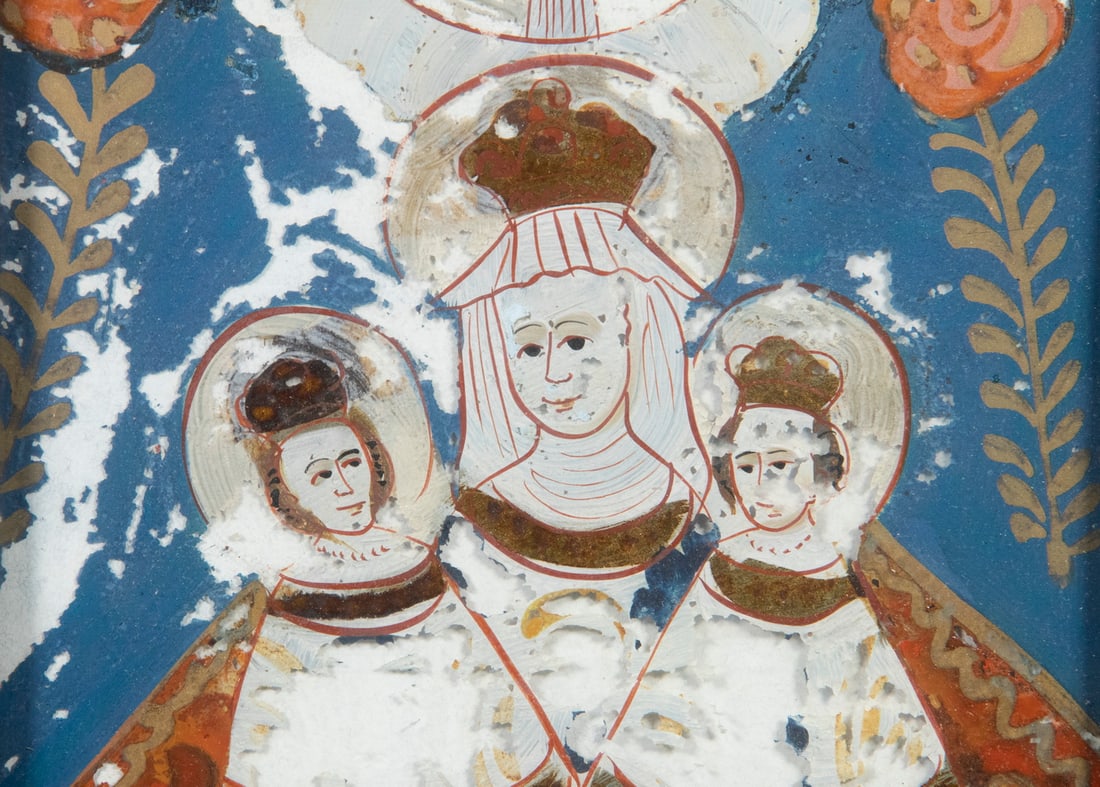 18TH C. CONTINENTAL REVERSE GLASS PAINTED ICON - 3