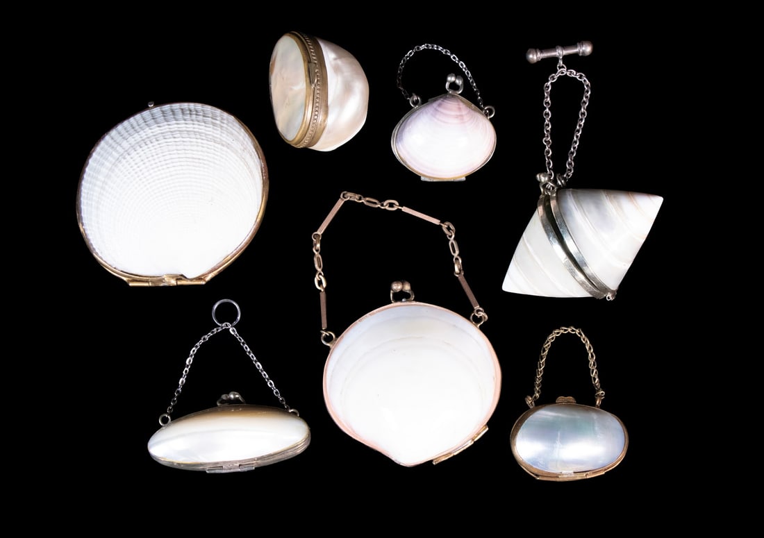 (7) SHELL-FORM SEWING ETUIS WITH SILVER TOOLS, MOSTLY ENGLISH - 2