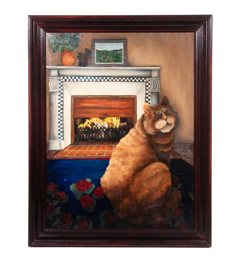 SUSAN LOUISE TANTLINGER (WA/WY/FRANCE, 1950-2002): L'ami de Fatty (Fatty's Friend) a real fat cat, oil on canvas, signed lower right, in molded mahogany frame.OS: 29 1/2 x 23 1/2 in. (74.9 x 59.7 cm.), SS: 25 x 19 in. (63.5 x 48.3 cm.)