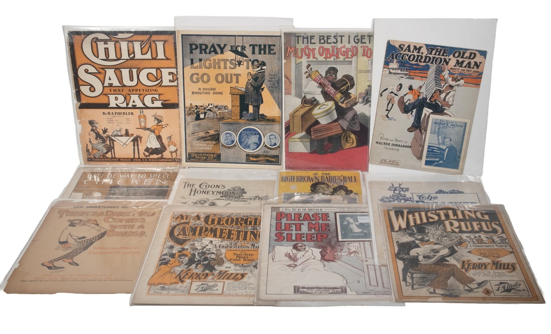 (25 PCS) BLACK AMERICANA SHEET MUSIC, CIRCA 1910S-1930S: American, chock full of stereotypes of Vaudeville era, generally very good condition, pictorial covers.