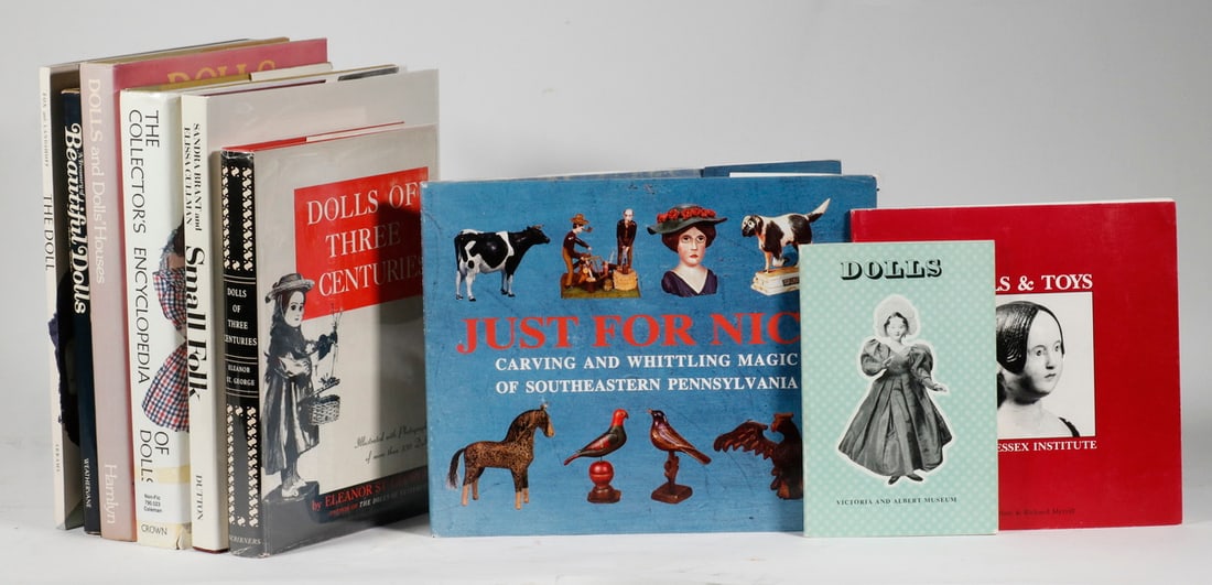 (9) BOOKS ON DOLLS, TOYS, CHILDREN'S LIFE: Including: "Dolls and Dolls" Houses" by Constance Eileen King, publ. Hamlyn, London & NY, 1979, second printing; PLUS "A Treasury of Beautiful Dolls", by John Noble, Weathervane Books, NY, 1978; PLUS