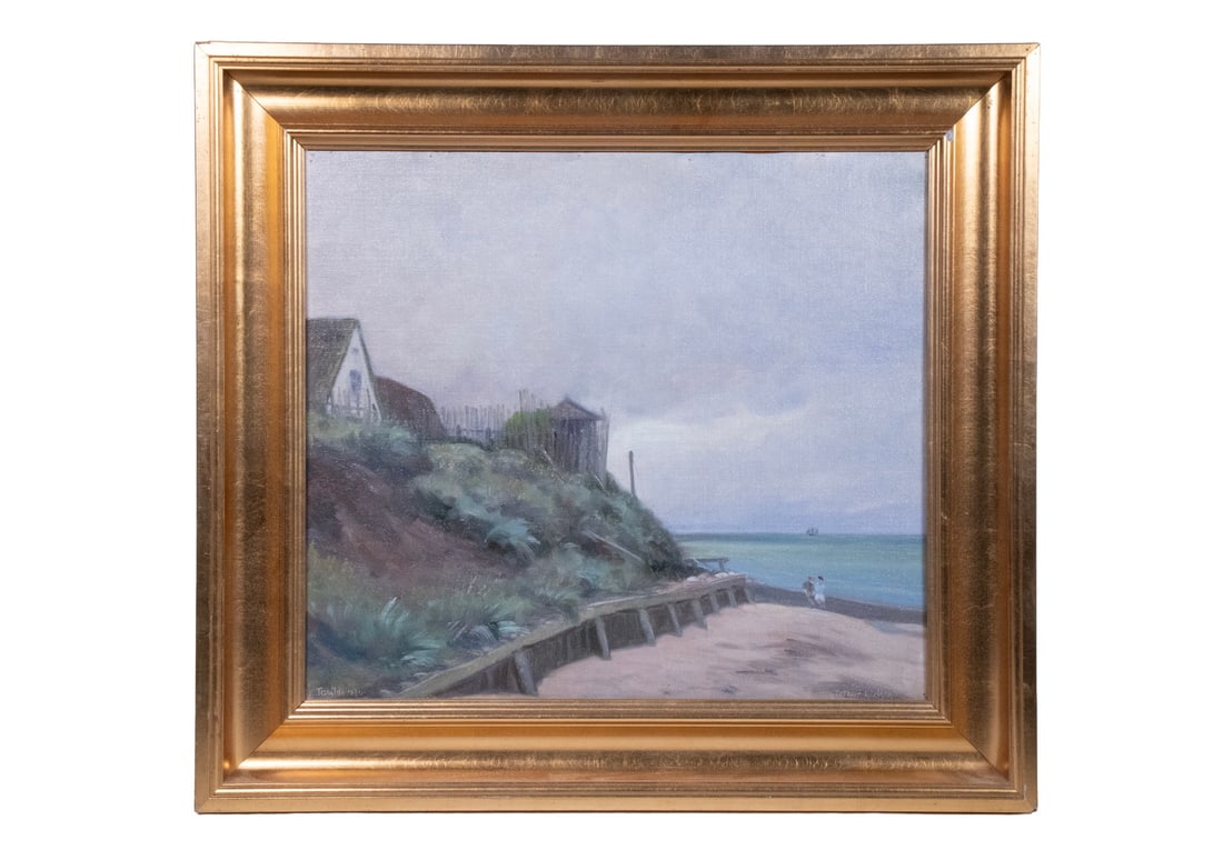 ARTHUR NIELSEN (DENMARK, 1883-1946): Tisvilde, 1925, depicting houses overlooking a beach, oil on canvas laid to panel, signed lower right, titled and dated lower left.Tisvilde is located on the north coast of the island Zealand