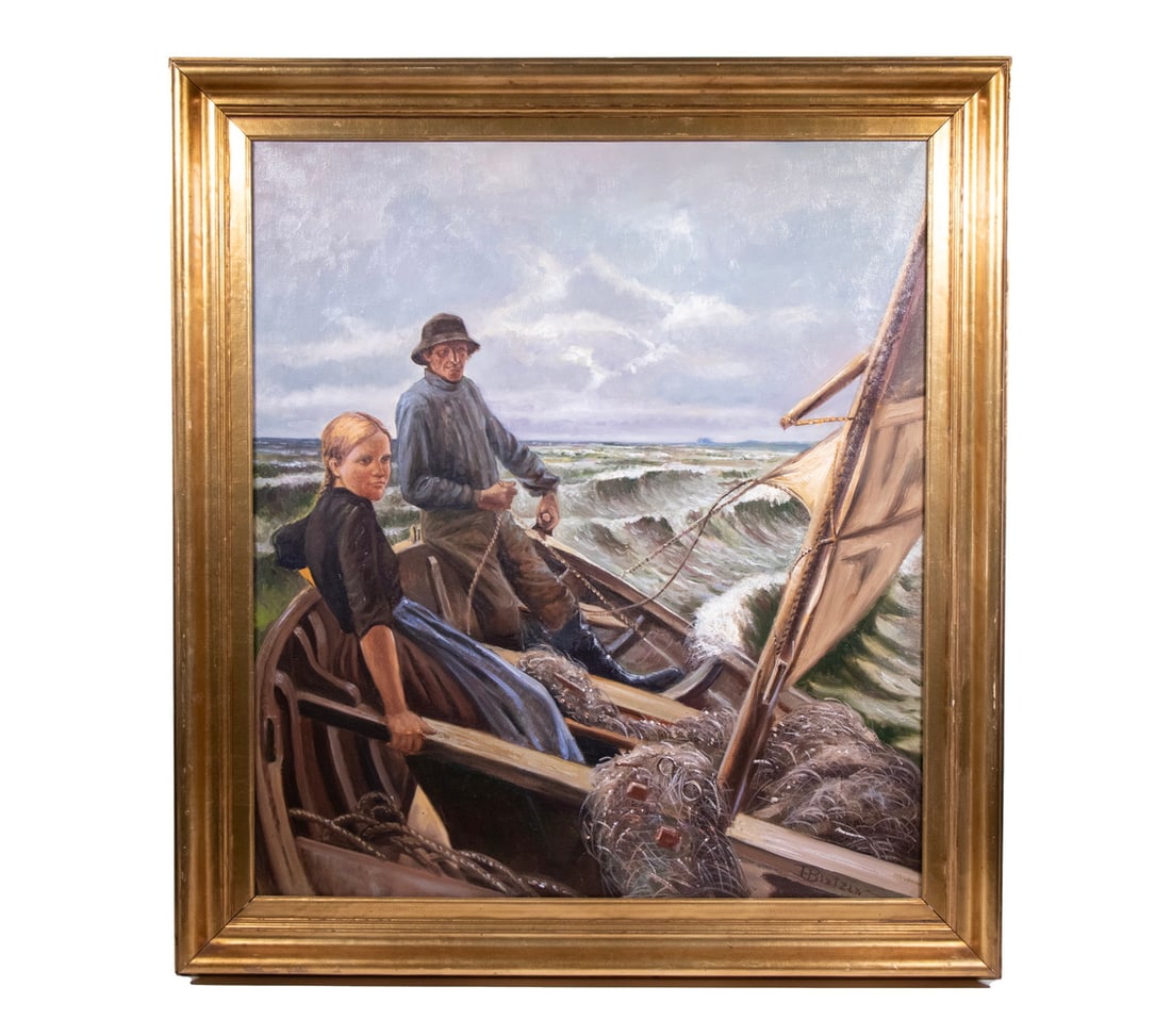 DANISH MARINE GENRE PAINTING SIGNED (1 of 4)