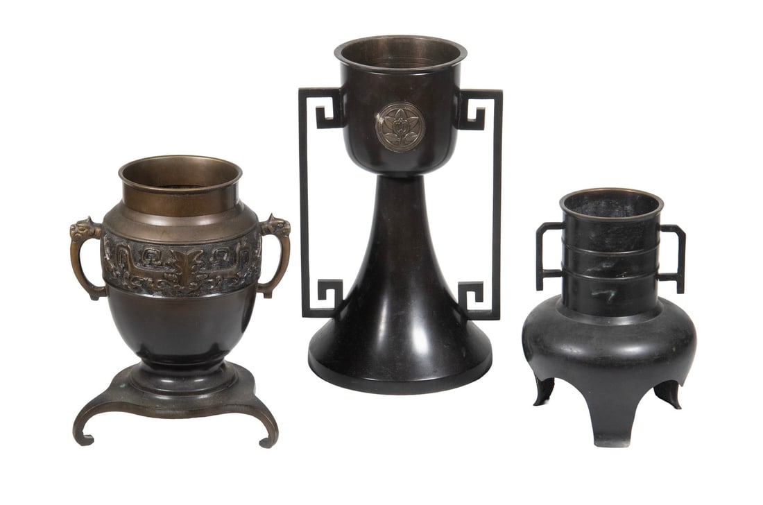(3) JAPANESE PATINATED BRONZE VESSELS (1 of 3)