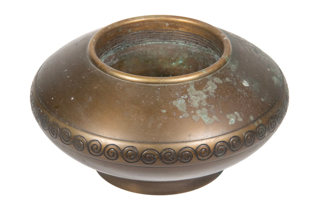 JAPANESE BRONZE IKEBANA VESSEL WITH REMOVABLE LINER (1 of 2)