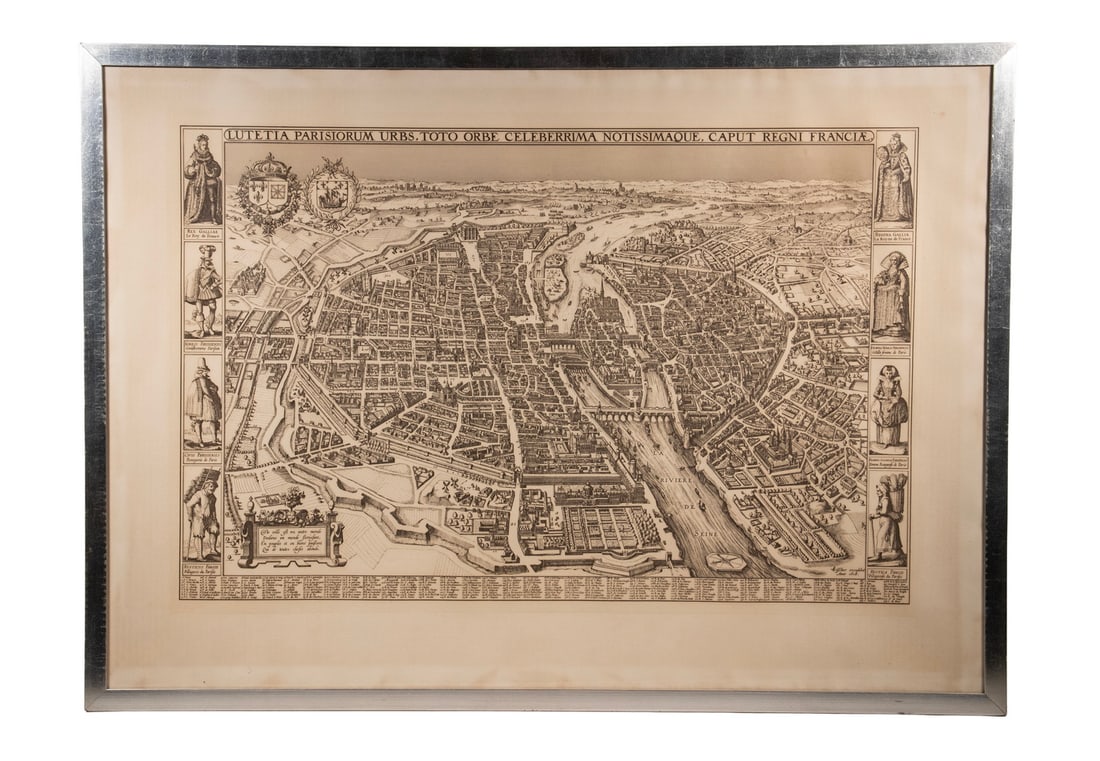 RESTRIKE OF 1618 BIRDS EYE MAP OF PARIS (1 of 2)