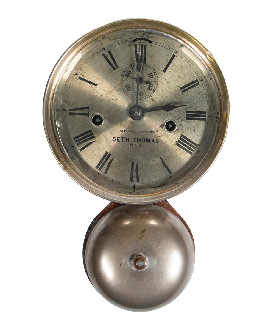 NICKEL PLATED SETH THOMAS SHIP'S BELL CLOCK (1 of 3)