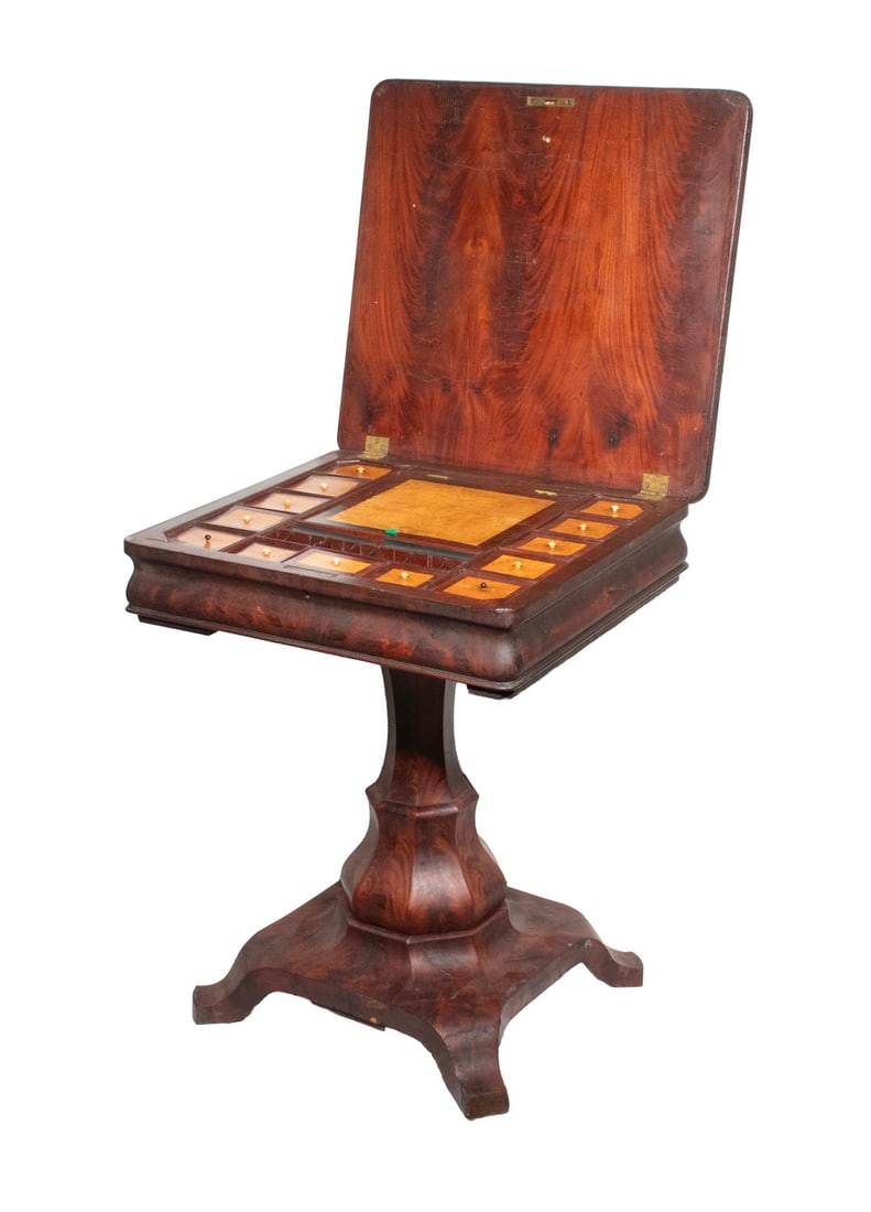 RARE EMPIRE MAHOGANY LADY’S VANITY WITH BIRDSEYE INTERIOR (1 of 3)