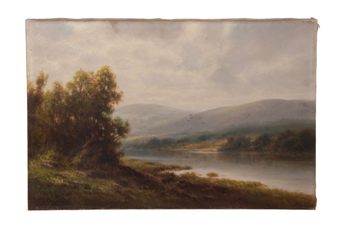 THOMAS BARTHOLOMEW BAILEY GRIFFIN (PA/NY/MD, 1858-1915): Catskill Lakes, oil on canvas, signed lower left, unframed.OS: 16 x 24 in. (40.6 x 61 cm.)