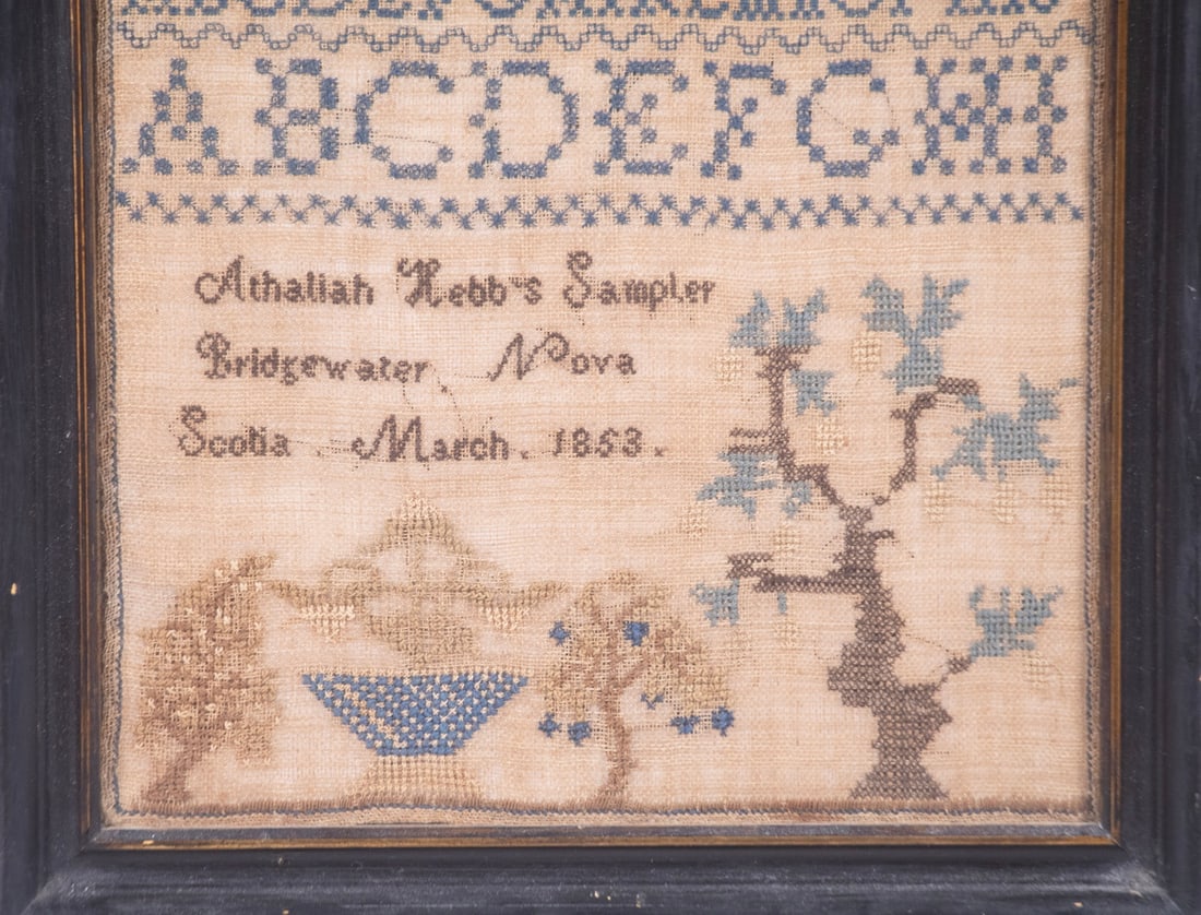 ATHALIAH HEBB NOVA SCOTIA NEEDLEWORK SAMPLER, DATED 1853 - 2