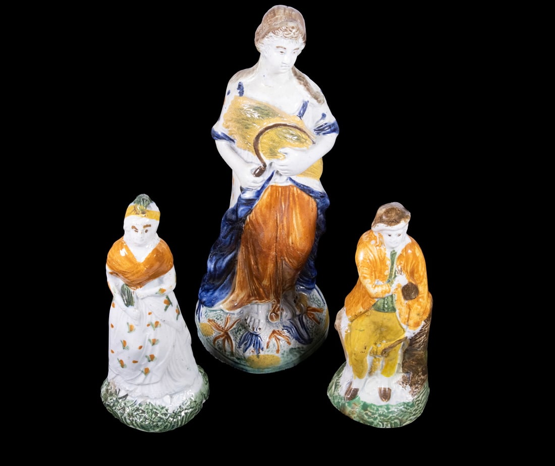 (3) PRATT GLAZED POTTERY FIGURES, STAFFORDSHIRE, C. 1840–1860 (1 of 2)