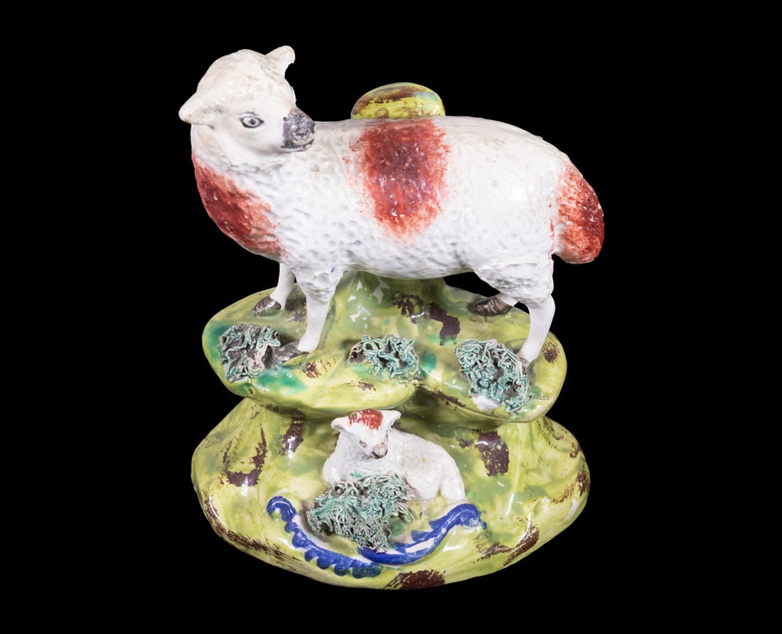 STAFFORDSHIRE WALTON FIGURE OF EWE AND LAMB, C. 1820 (1 of 2)