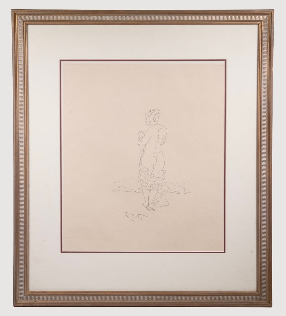 ANDRE DERAIN (FRANCE, 1880-1954): Nu de Dos (Nude Viewed from Behind), drypoint etching, signed in plate, in gold ribbed frame, matted under glass.OS: 21 x 18 1/2 in. (53.3 x 47 cm.), SS: 13 1/2 x 12 in. (34.3 x 30.5 cm.)