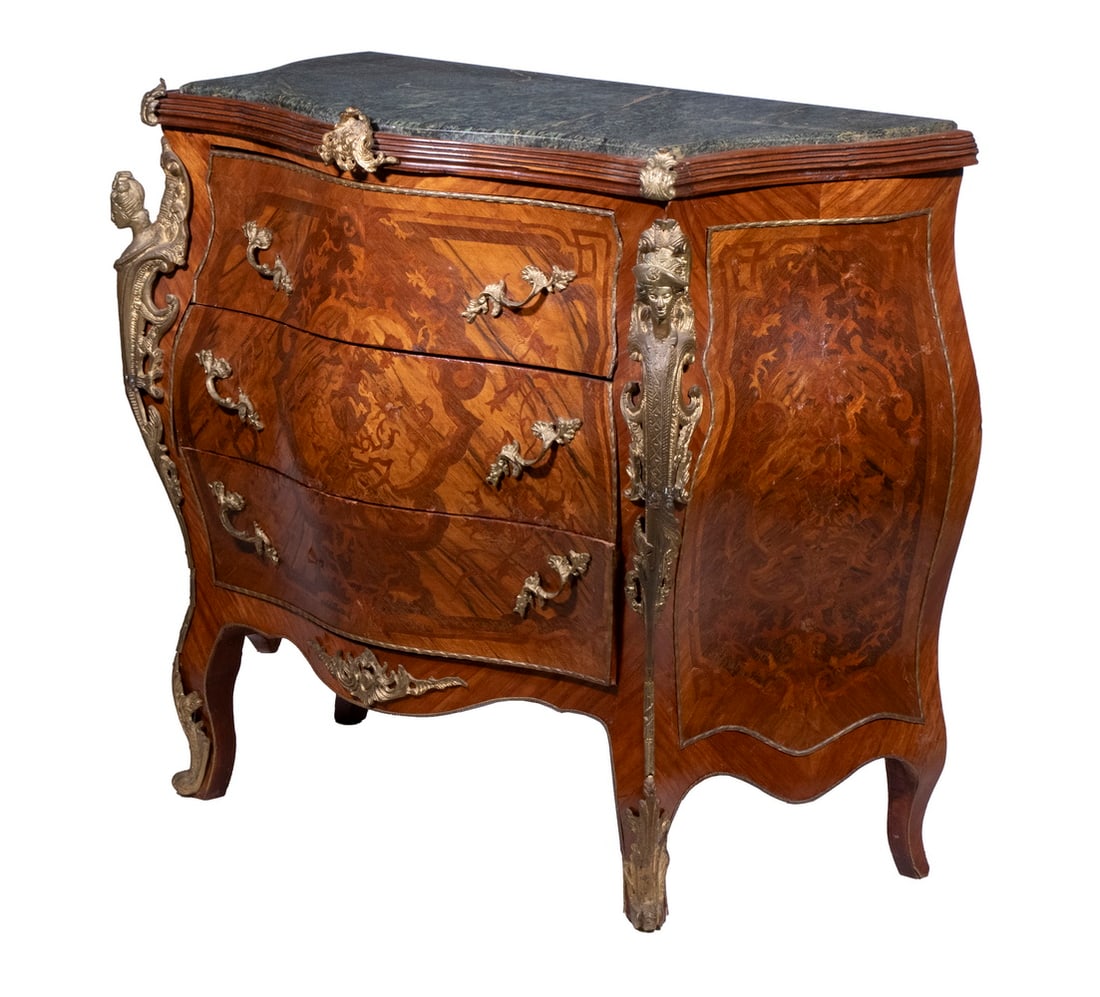 FRENCH MARBLE TOP BOMBE COMMODE (1 of 6)