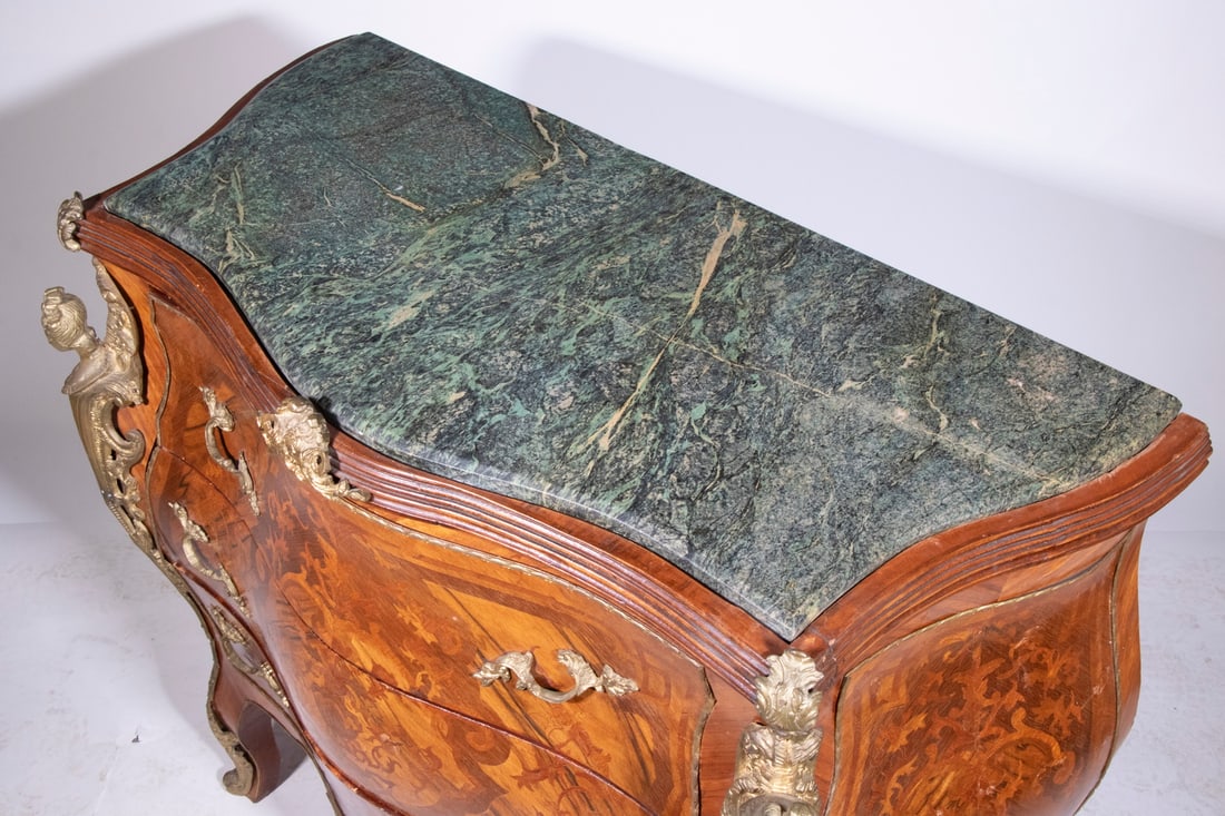 FRENCH MARBLE TOP BOMBE COMMODE - 2