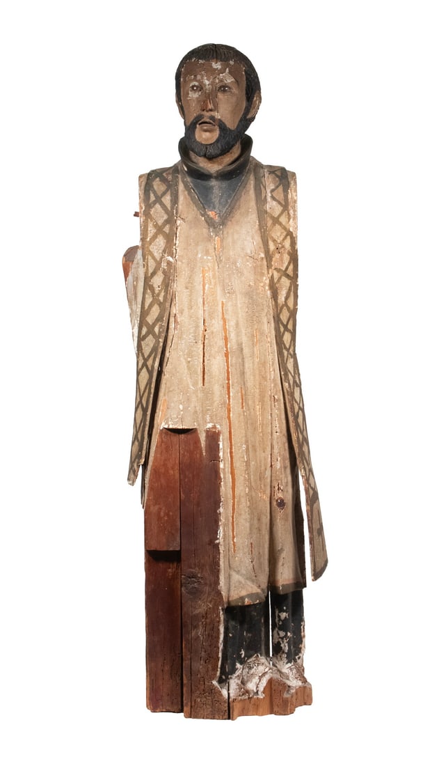 EARLY 19TH C. HISPANIC-MEXICAN CARVING OF A MALE SAINT (1 of 5)